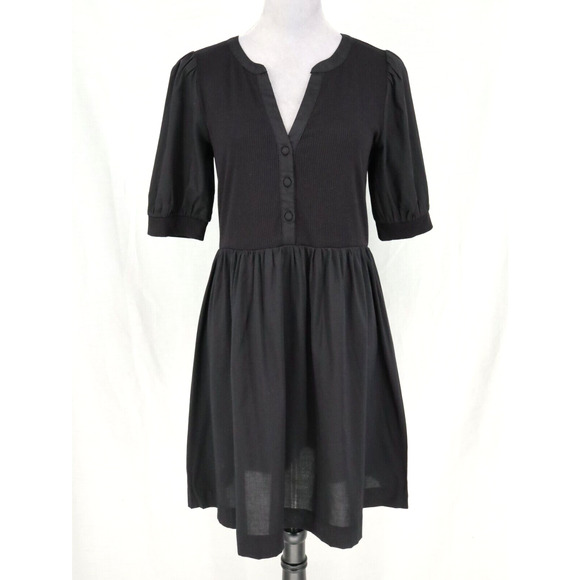 LOFT Dresses & Skirts - Loft Dress Womens Small Black Stretch Knit Top Cotton Bottom Pullover Buttons